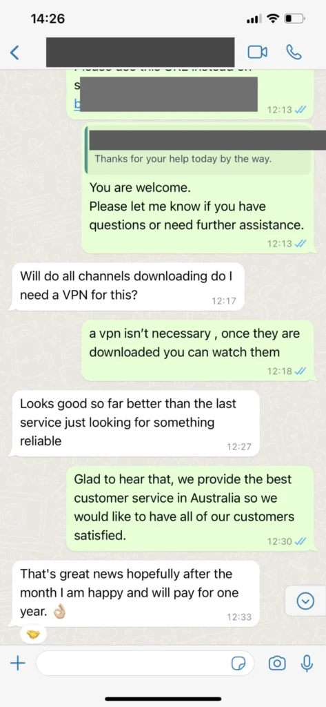 WhatsApp client feedback screen 3
